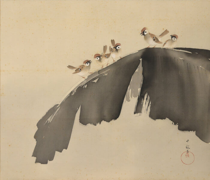 Araki Jippo “Plantain Leaves and Sparrows” 