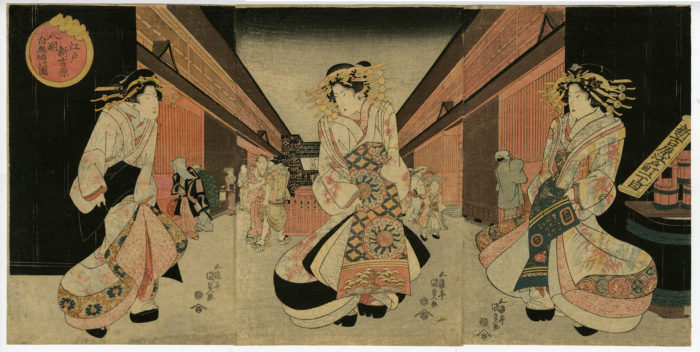 Toyokuni III (Kunisada) “White Clothing on the First Day of the Eighth Month in the New Yoshiwara in Edo” 