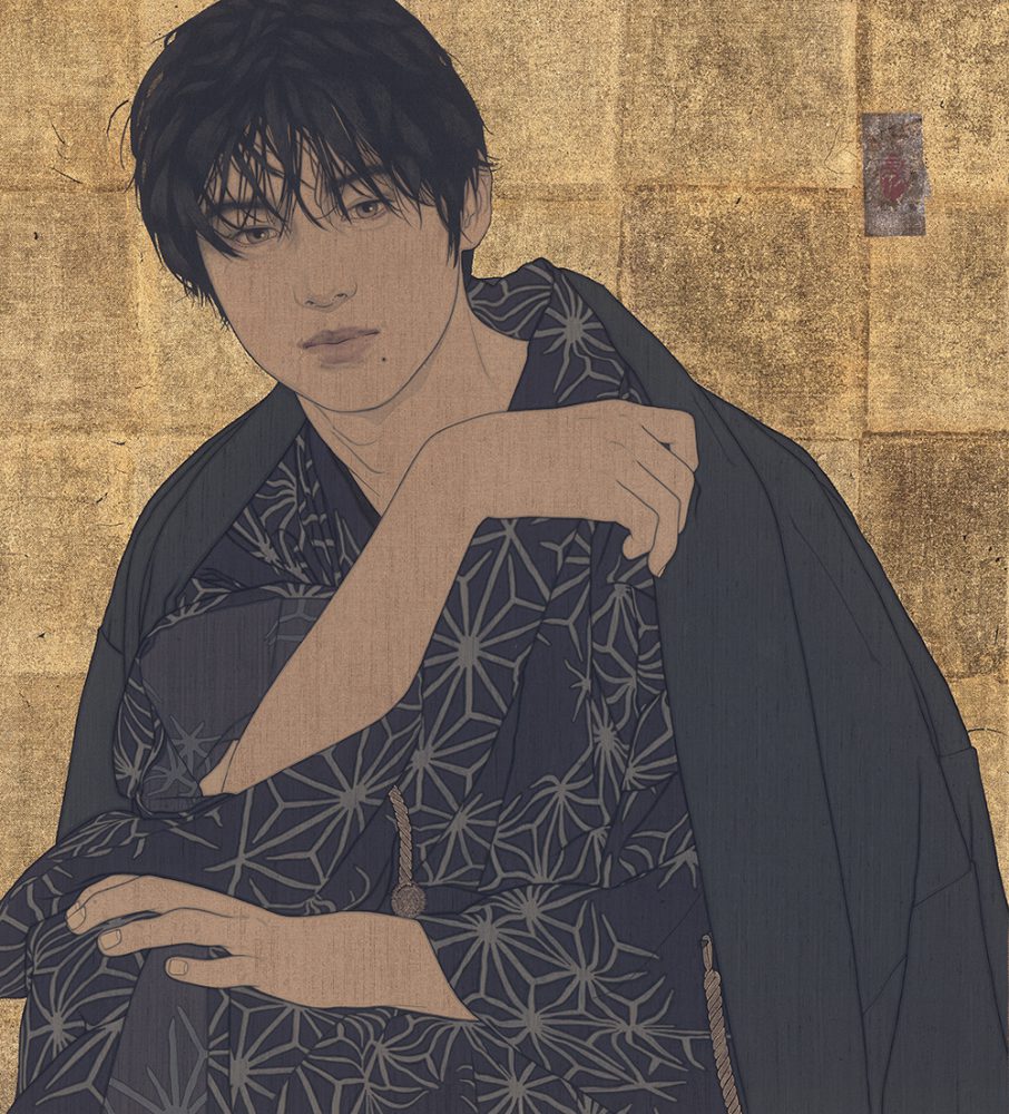 池永康晟「文學・翔」55×50cm 亜麻布、岩絵具、膠、墨、金銀泥　2021年