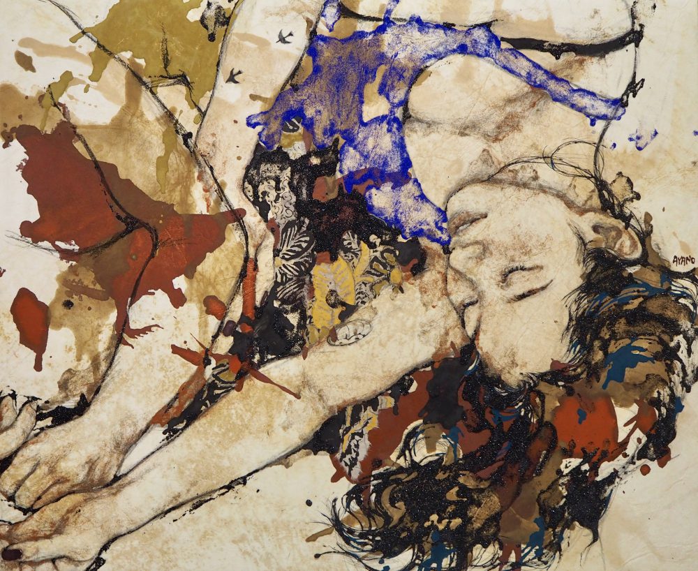 Ayano Oki, “swallows Ⅰ”, 2024, Natural mineral pigment on paper, 50.0 x 60.6 cm © Ayano Oki.