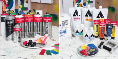 アクリル絵具、主に下地とフィニッシュには、堅牢なホルベインを使っています。