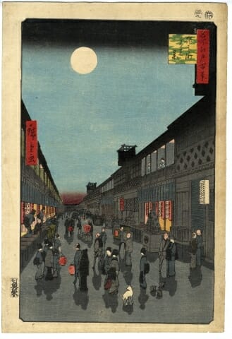 広重「名所江戸百景　猿わか町よるの景」