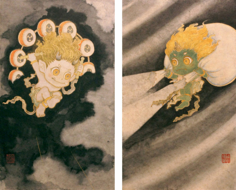 鈴木博雄「雷神」(左)「風神」(右)