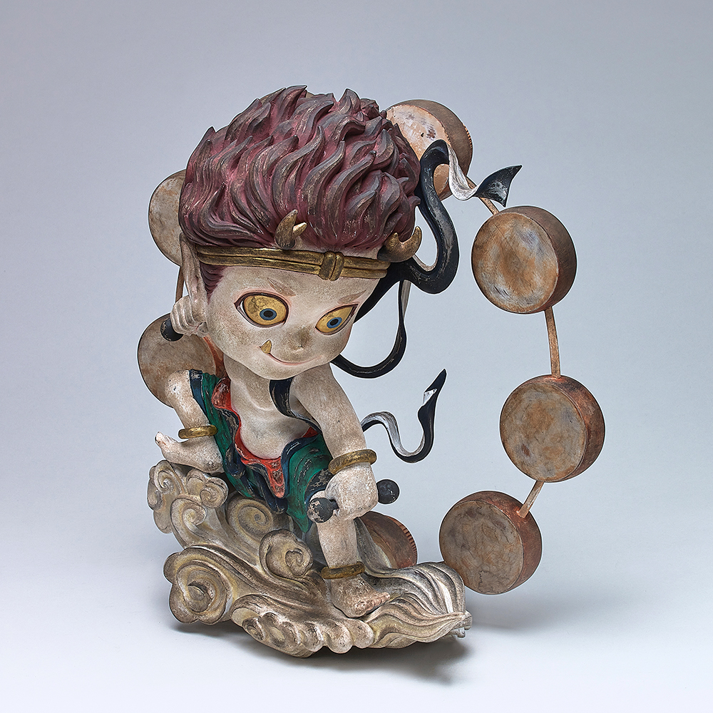 鈴木博雄2020「雷神像」(小島久典:木彫制作)H35.0×W33.7×D17.2cm