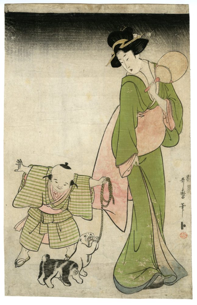歌麿「美人と犬 夏の宵」 価格450,000 円(税込)