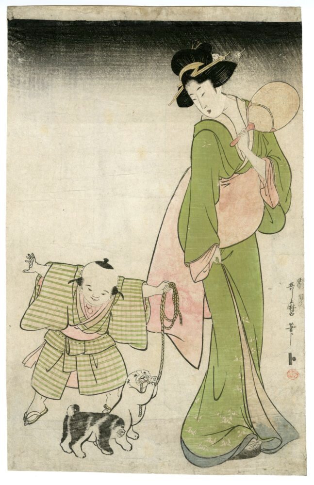 歌麿「美人と犬 夏の宵」 価格450,000 円(税込)