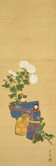 鈴木 其一「白菊に紙雛図」