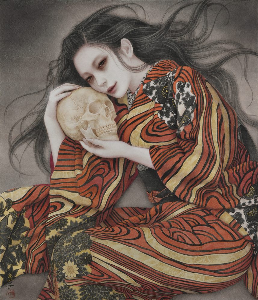 岡本東子《幽冥に嗤う》(2024)※岩井志麻子著『おんびんたれの禍夢』装画用描き下ろし