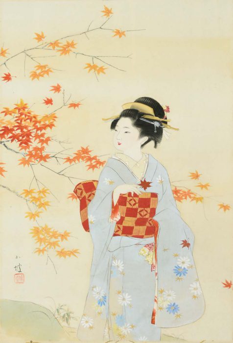 伊藤 小坡「紅葉の頃 雪の朝」