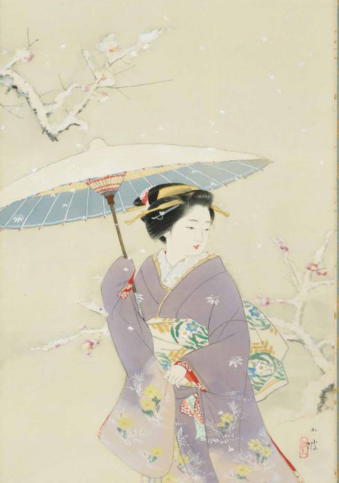 伊藤 小坡「紅葉の頃 雪の朝」